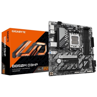 Gigabyte B850M D3HP AMD AM5 Socket Motherboard, Micro-ATX, 4x DDR5 Slots, 2x M.2 Sockets, 2x USB-C Port, GbE LAN, 2x DisplayPorts / 1x HDMI Port
