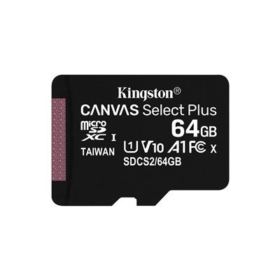 Kingston Canvas Select Plus SDCS2/64GBSP 64GB Micro SD UHS-I (U1) Flash Card, NO Adapter