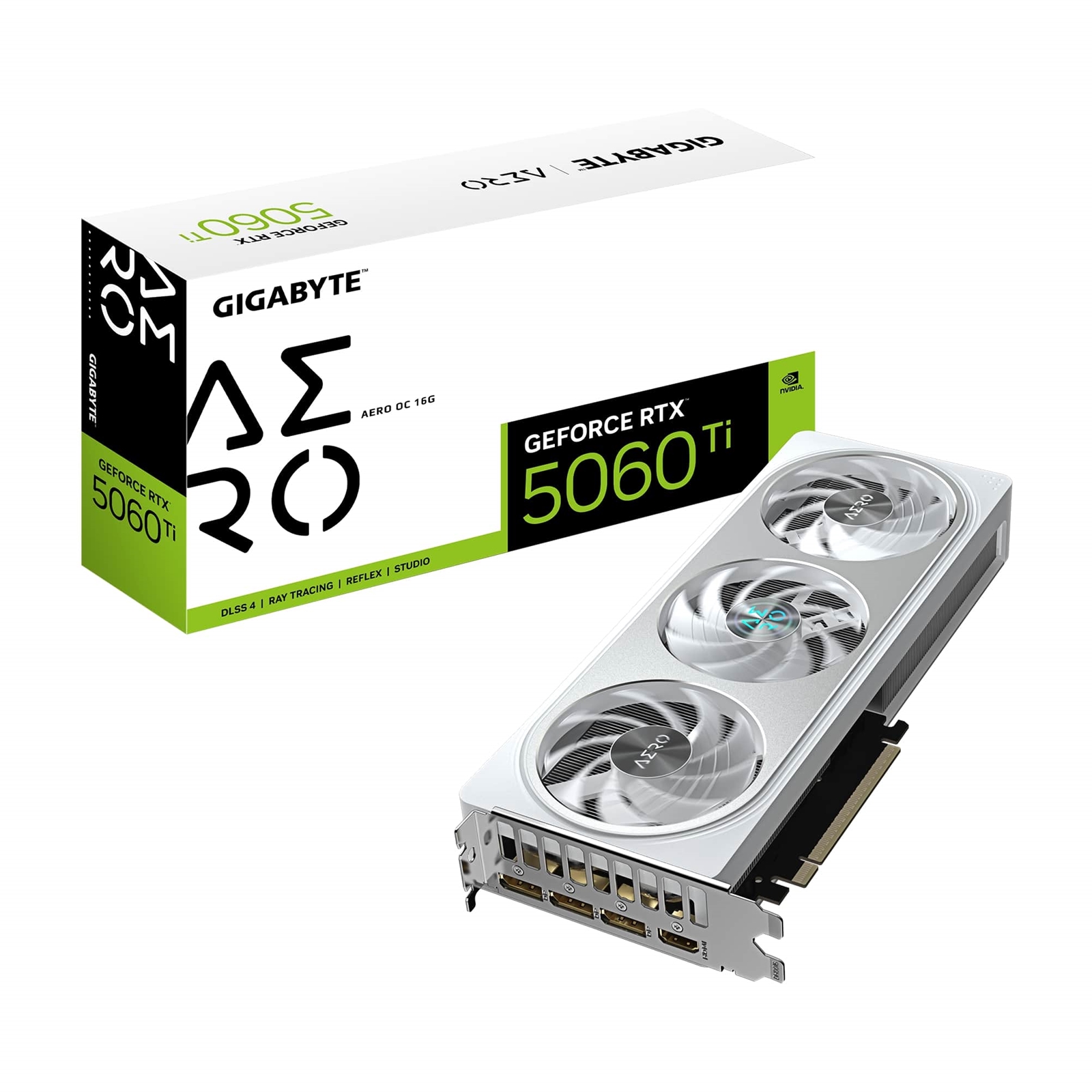 GeForce RTX 5060 Ti AERO OC 16GB GDDR7 Graphics Card, 4608 CUDA Cores, 2647 MHz Core Clock, Triple Fan, 3x DisplayPorts / 1x HDMI Port