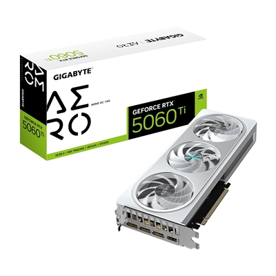 GeForce RTX 5060 Ti AERO OC 16GB GDDR7 Graphics Card, 4608 CUDA Cores, 2647 MHz Core Clock, Triple Fan, 3x DisplayPorts / 1x HDMI Port