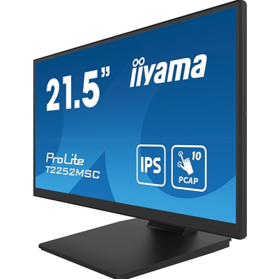 iiyama PROLITE T2252MSC-B2 21.5 Inch 10 Point Touchscreen IPS Monitor, Full HD, 5ms, USB Hub, HDMI, DisplayPort, Speakers, Black, Internal PSU, VESA