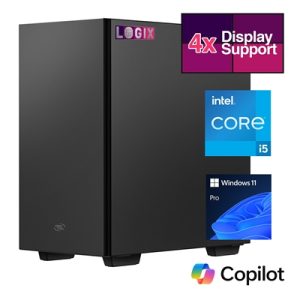 LOGIX Micro Tower - Designed for CCTV Use - Intel i5 Processor, 16GB Kingston Memory, 500GB Kingston SSD, Output to 4 Monitors, with Windows 11 Pro