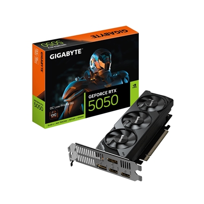 Gigabyte (GV-N5050OC-8GL) GeForce RTX 5050 OC Low Profile 8G, GDDR6 Graphics Card, 2560 Cuda Core, 2587MHz Core Clock, Triple Fan, 2x DisplayPorts / 2x HDMI Ports