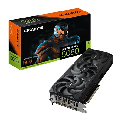 Gigabyte NVIDIA GeForce RTX 5080 WINDFORCE OC SSF 16GB GDDR7 Graphics Card, 10752 CUDA Cores, 2670 MHz Core Clock, Triple Fan, 3x DisplayPorts / 1x HDMI Port