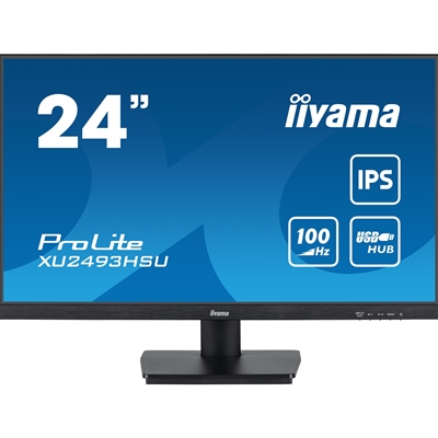 iiyama ProLite XU2493HSU-B7 IPS Monitor - 24 Inch, 1920x1080 Full HD (1080p) @ 100 Hz, 250 cd/m, 1ms, USB-Hub, HDMI, DisplayPort, speakers, VESA, Matte Black