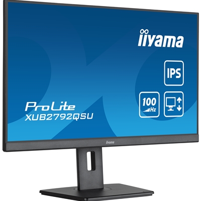iiyama Prolite XUB2792QSU-B6 27 inch QHD IPS Monitor, 0.4ms, HDMI, DisplayPort, USB Hub, 100Hz, Speakers, Black, Internal PSU, Height Adjust, Pivot, VESA