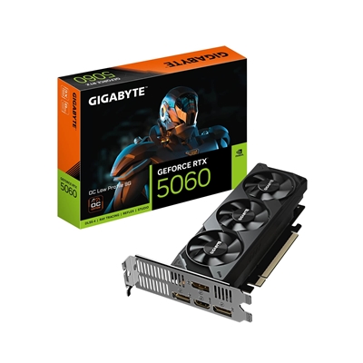 Gigabyte NVIDIA GeForce RTX 5060 OC Low Profile OC 8GB GDDR7 Graphics Card, 3840 CUDA Cores, 2512 MHz Core Clock, Triple Fan, 3x DisplayPorts / 1x HDMI Port