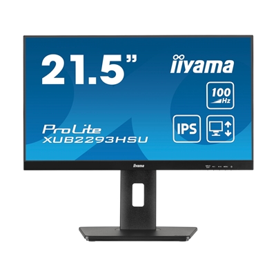 iiyama PROLITE XUB2293HSU-B7 22 inch IPS Monitor, Full HD, 1ms, USB Hub, HDMI, DisplayPort, Freesync, 100Hz, Speakers, Black, Internal PSU, VESA, Height Adjustable, Pivot