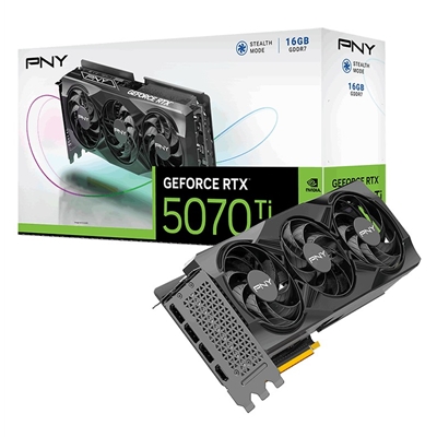 PNY NVIDIA GEFORCE RTX 5070 Ti 16GB, GDDR7 Graphics Card, 8960 CUDA Cores, 2295 MHz Core Clock, Triple Fan, 3x Display Ports / 1x HDMI Port